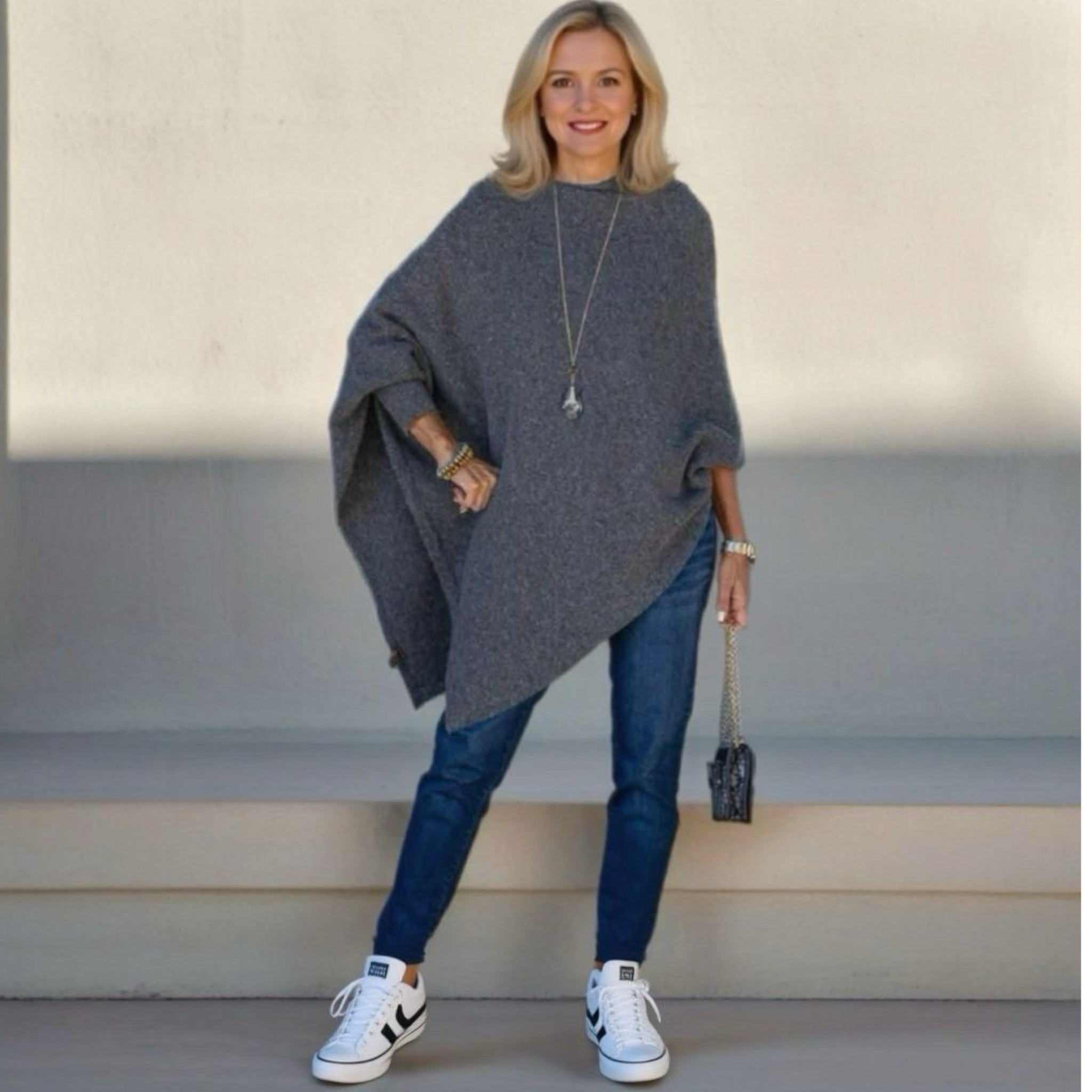 Charcoal Grey 100% Pure Cashmere Julian Poncho