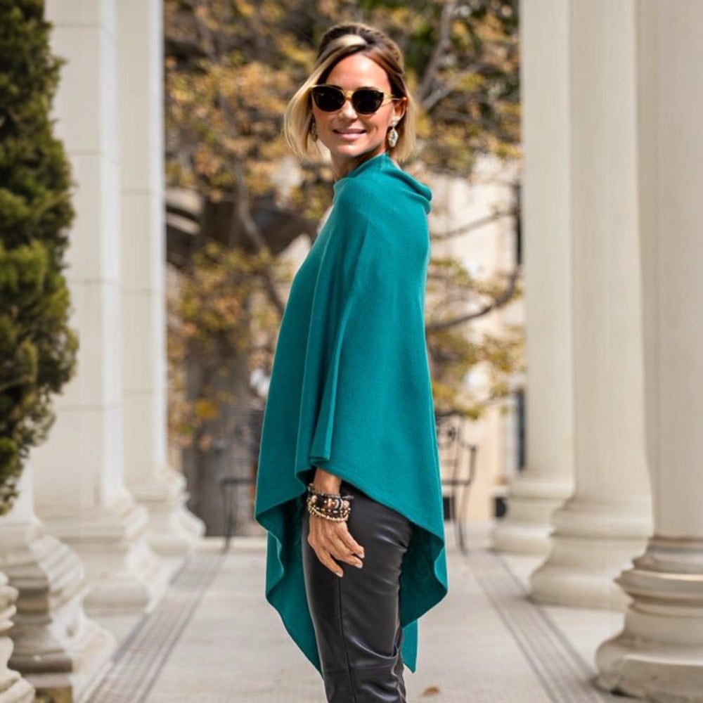 Teal 100% Cashmere Wool Oversized Julian Poncho