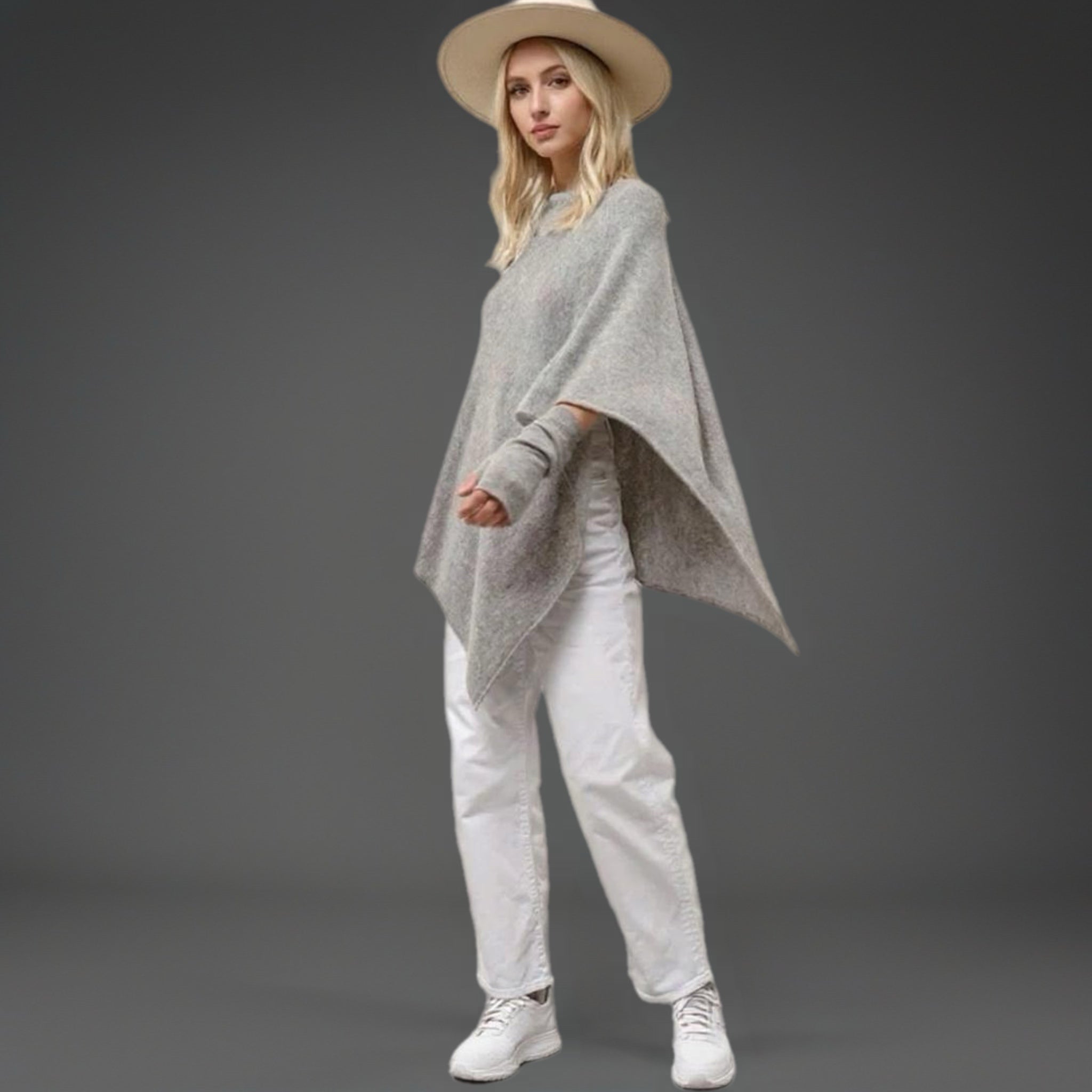 Heather Grey 100% Cashmere Julian Poncho