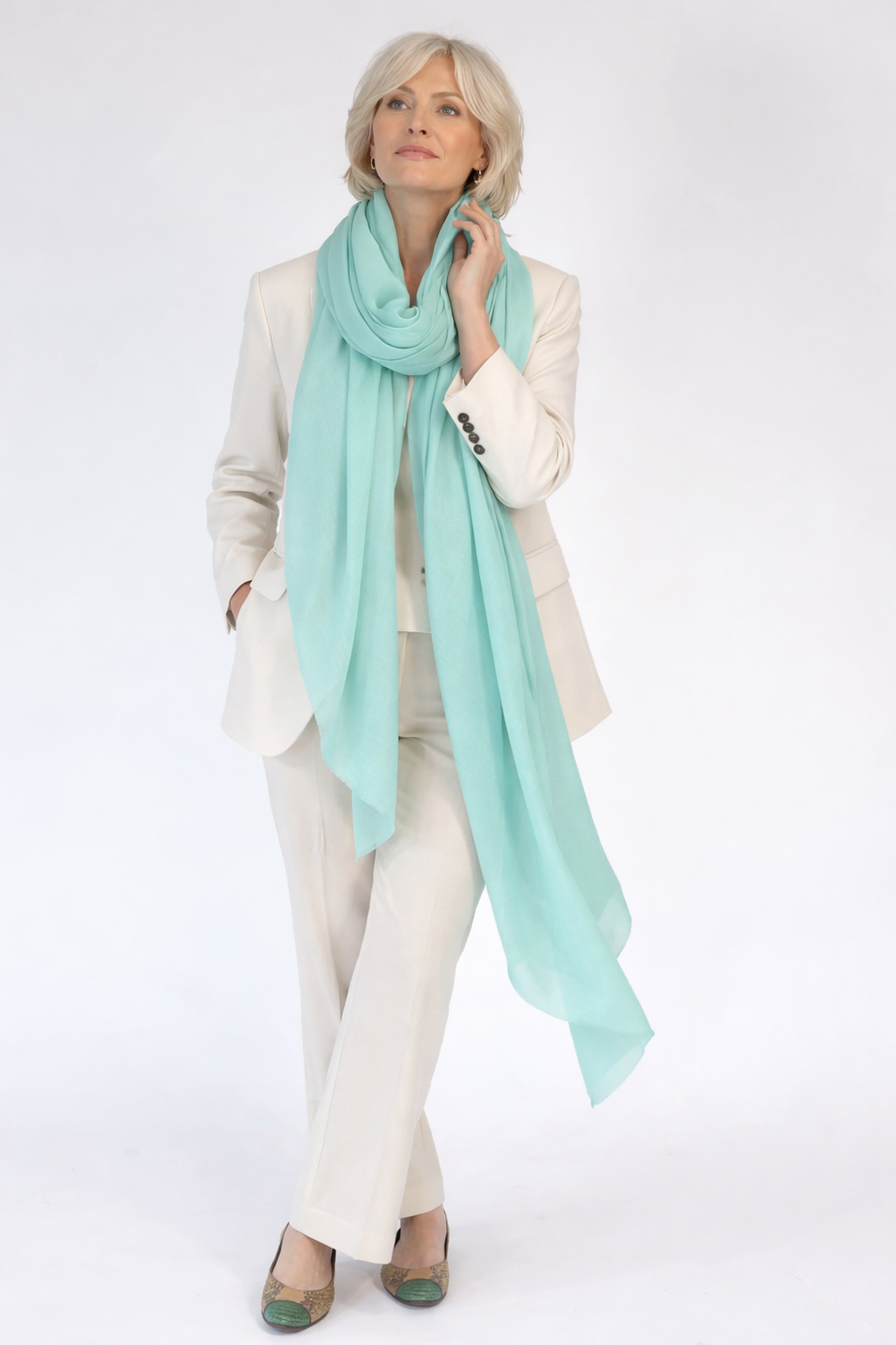 Julian 100% Cashmere Ultra fine  oversized scarf/ wrap/ shawl-Ice Mint