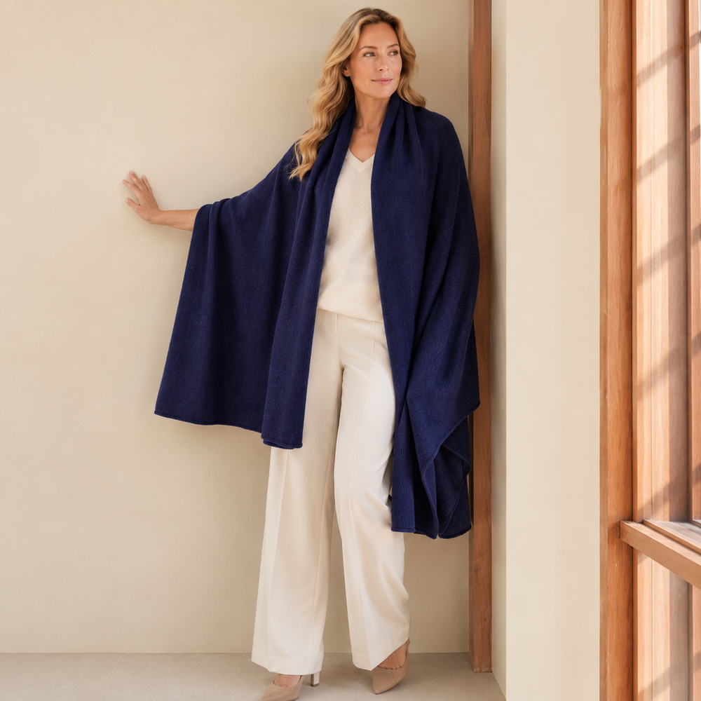 Navy Blue Cashmere Julian Travel Wrap Extra Large