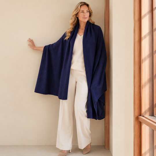 Navy Blue Cashmere Julian Travel Wrap Extra Large