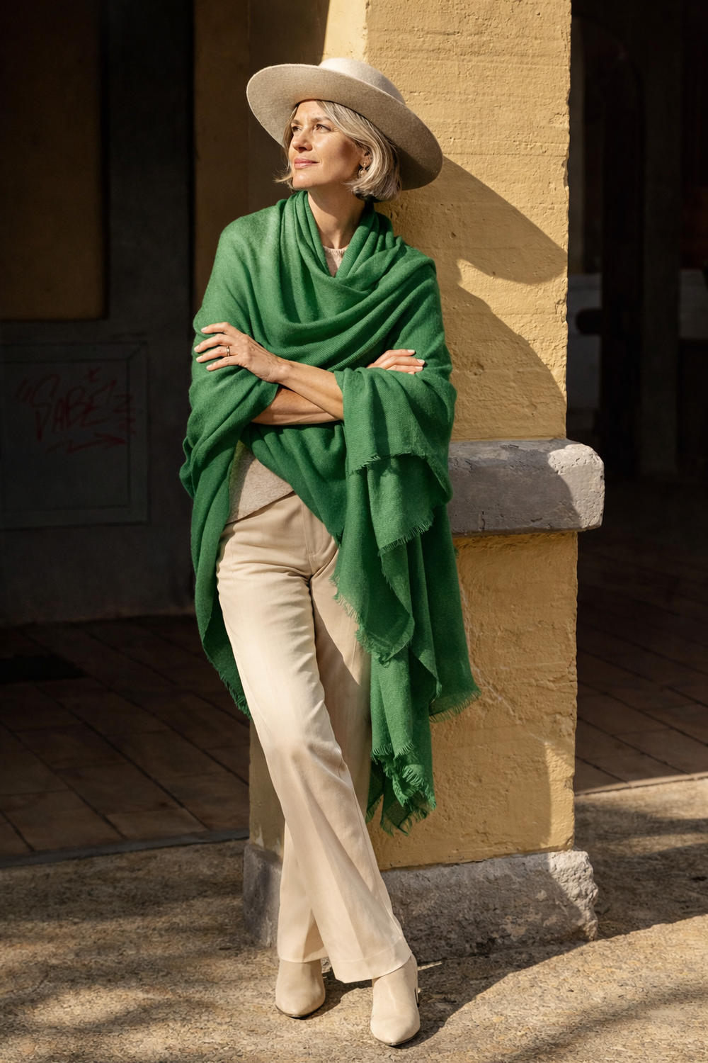 Green Julian Oversized handwoven pure cashmere wrap