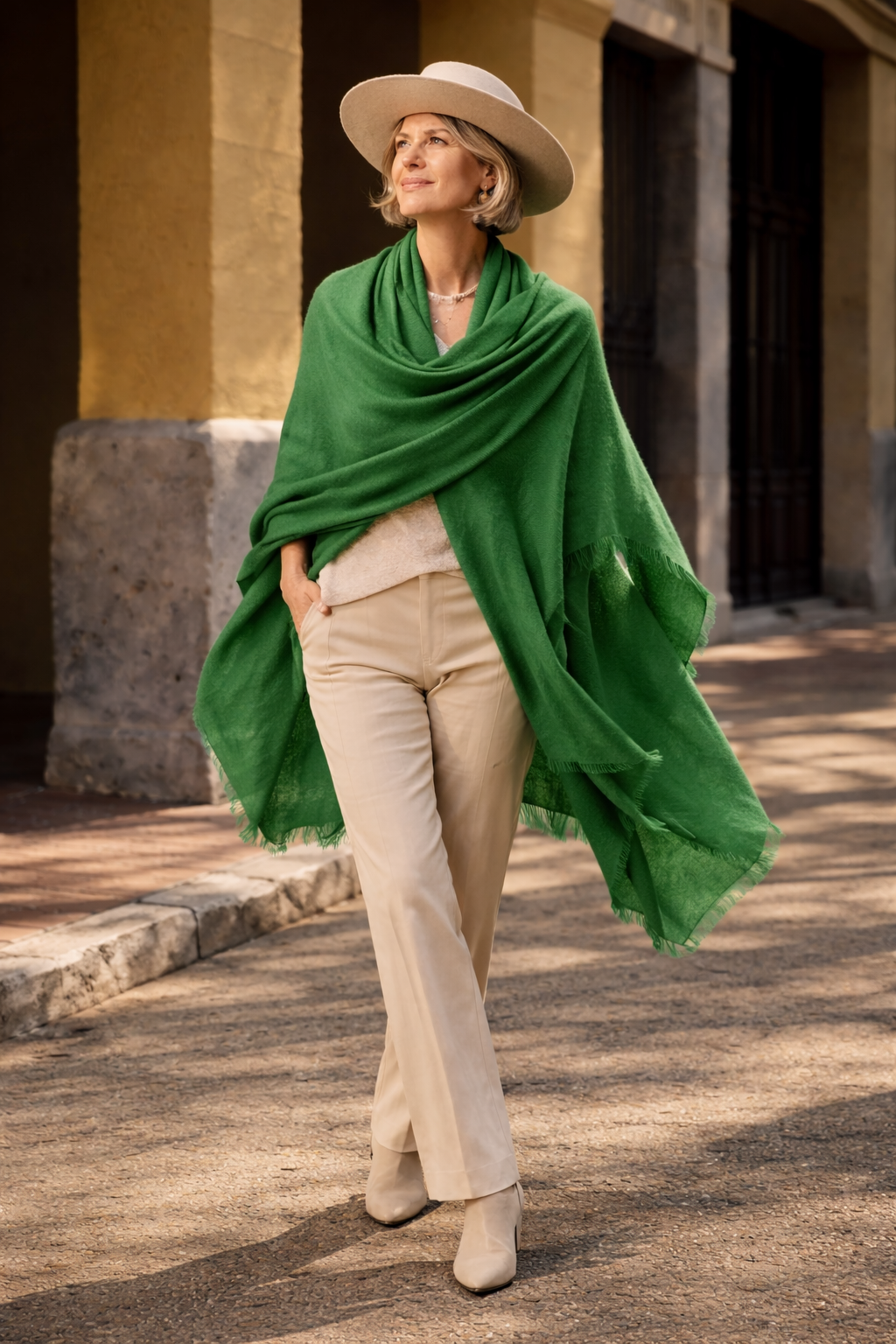 Green Julian Oversized handwoven pure cashmere wrap