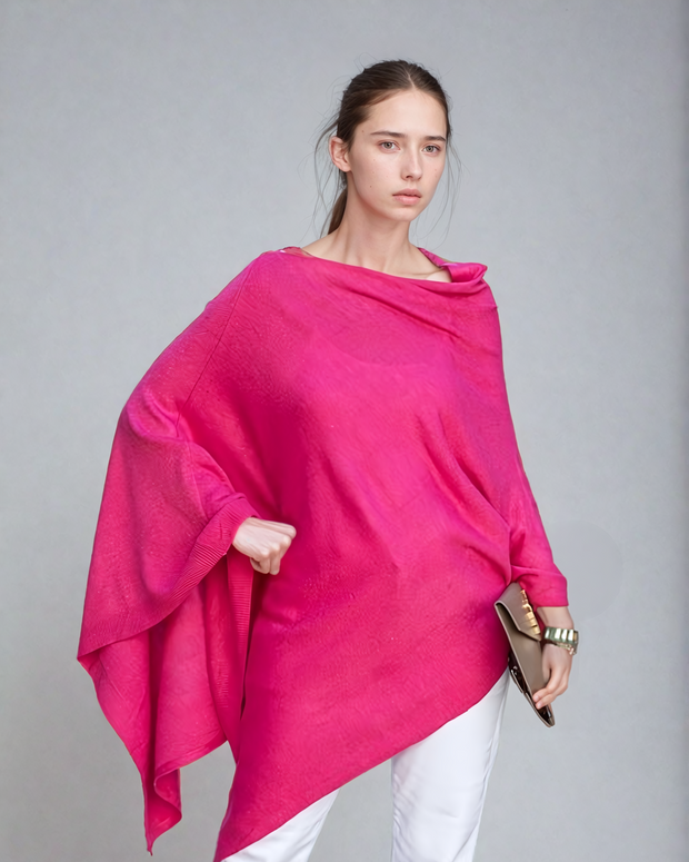 Fuchsia 100% Cashmere Oversized Julian Poncho