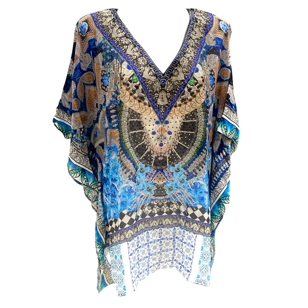 Blue Kyra Viscose Silk Embellished Top