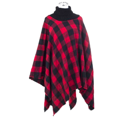 Red Turtleneck poncho shawl wrap