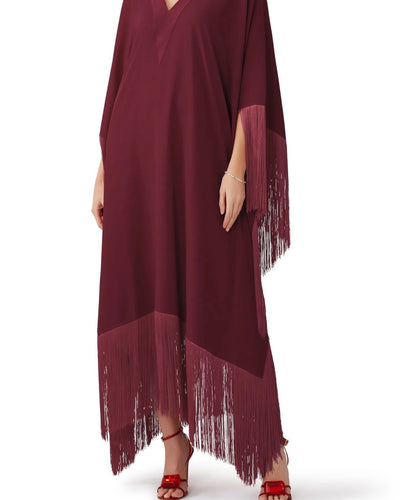 Fringed Formal Pink MIDI Coco Bella Silk Blend kaftan Maxi