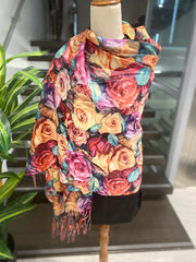 DEIA Black Floral Mixed Cashmere Blend Scarf - Sustainable & Soft