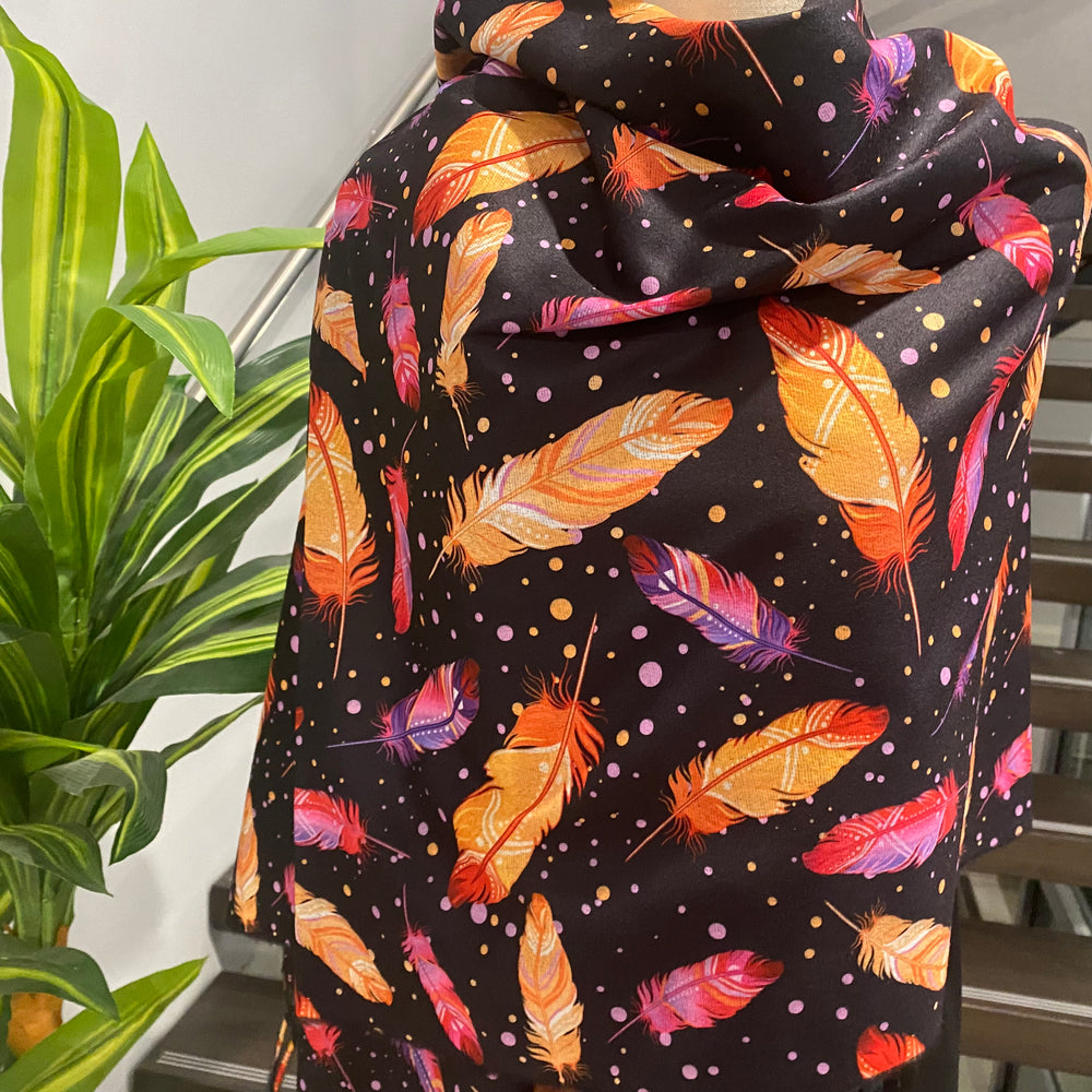 DEIA Black Feathers Cashmere Blend Scarf