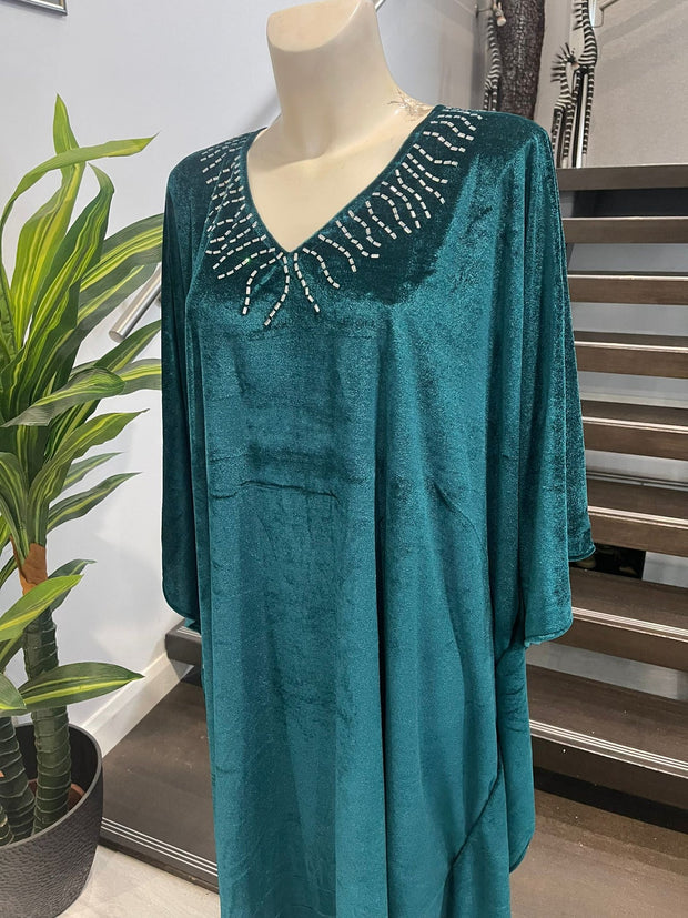 Teal Velvet Maya kaftan Resort Wear