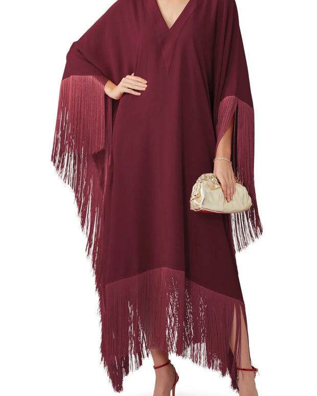 Fringed Formal Pink MIDI Coco Bella Silk Blend kaftan Maxi