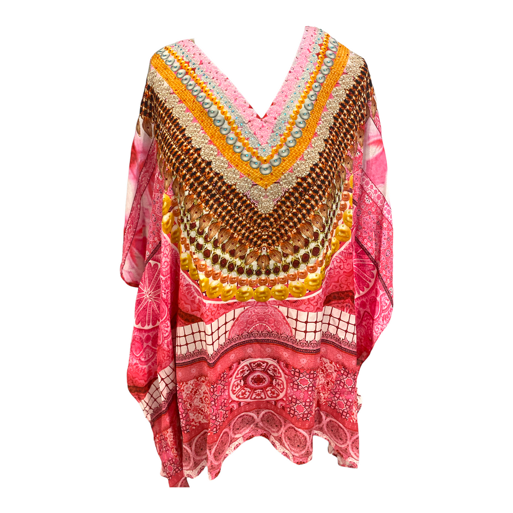 Kyra Bright Pink Viscose Silk Embellished Tunic Top