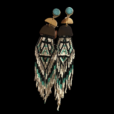 Gia Beaded long tasseled earrings