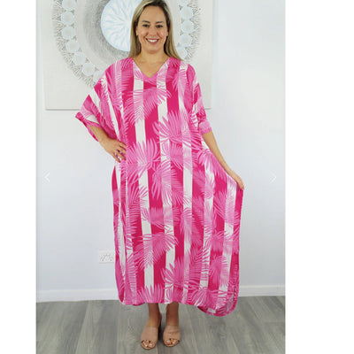 Fern n stripes Maya Rayon Pink Kaftan 12-26