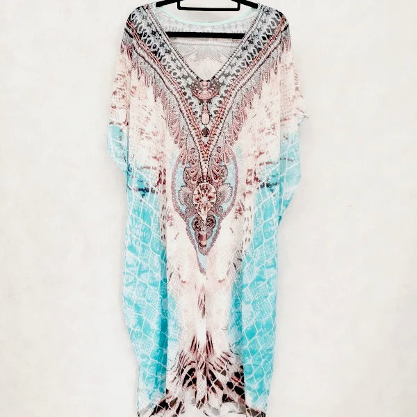 Hand Embellished Kaftan | Kyra Sheer Beach Kaftan | Mk Lane 
