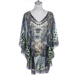 Green Kyra  embellished Blouse Tunic Top