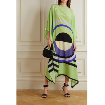 Green Coco Bella Silk MIDI  Kaftan Dress