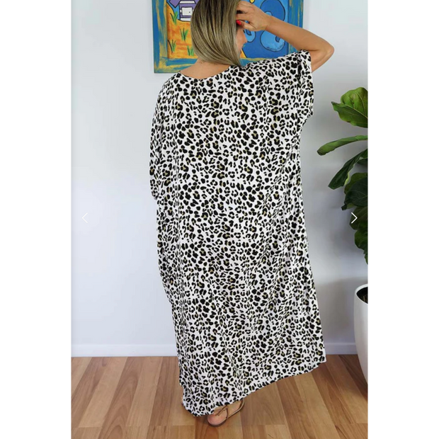 White Animal Print Maya Kaftan 12-26