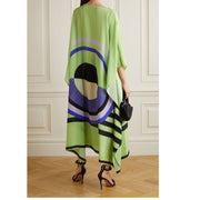 Green Coco Bella Silk MIDI  Kaftan Dress