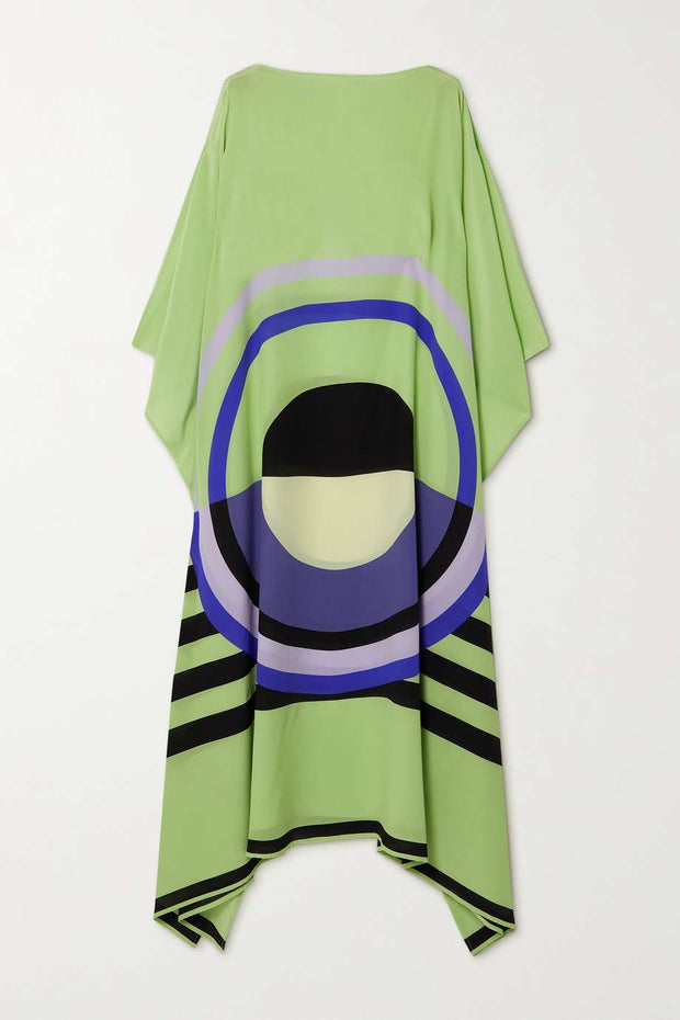 Green Coco Bella Silk MIDI  Kaftan Dress