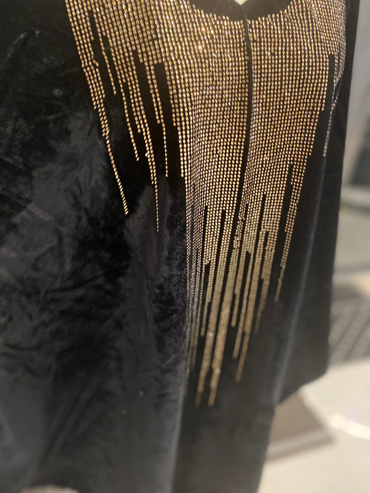 Black Free Size Maya Velvet Silk Luxe Poncho