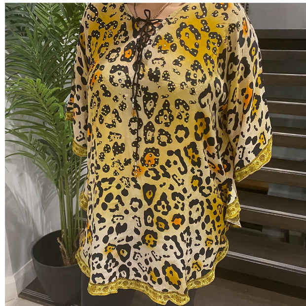 Coco Bella Short Tunic Viscose Silk Kaftan Heavy Embellished