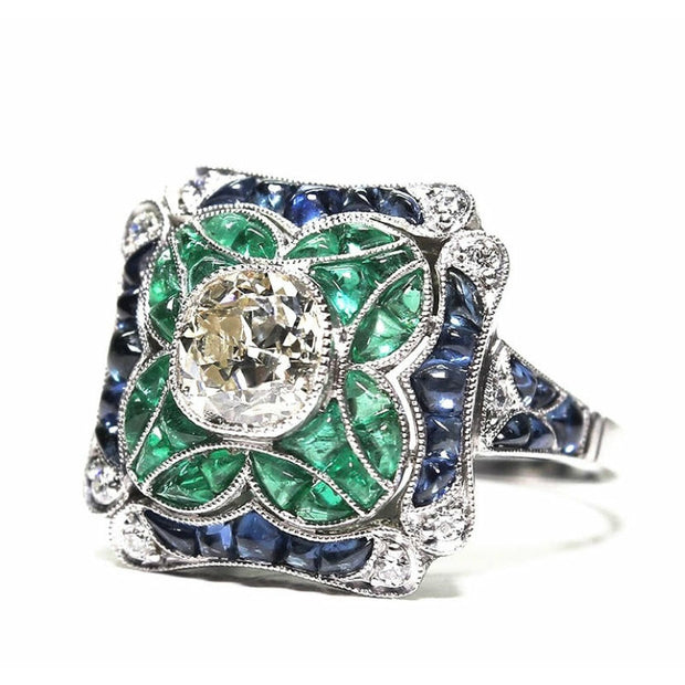 Emerald Gem Stone Art Ring, Size 7,8,9-