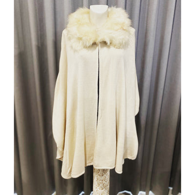 DEIA White/Ivory Fux fur cape shawl