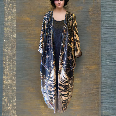 Maya Velvet silk Gold Black Oversized Robe/ Jacket/ Coat