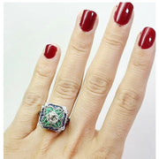 Emerald Gem Stone Art Ring, Size 7,8,9-