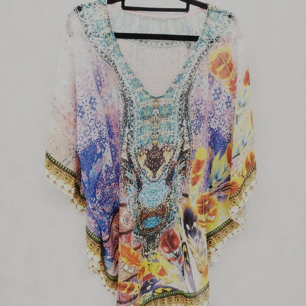 Kyra X-Large Hand Embellished Kaftan Top – Free Size, Boho Chic