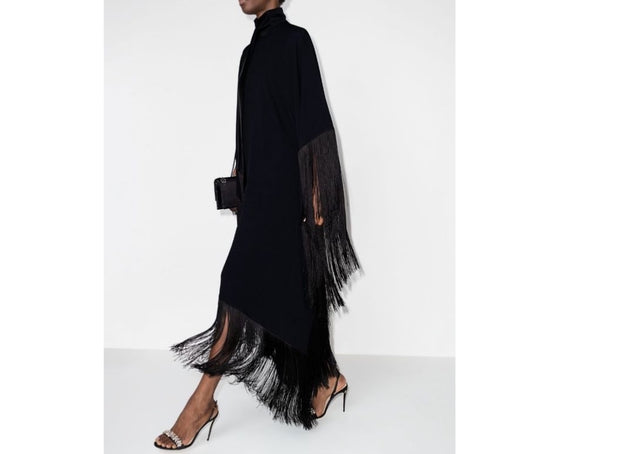 Fringed Formal Black MIDI Coco Bella Silk Blend kaftan Maxi