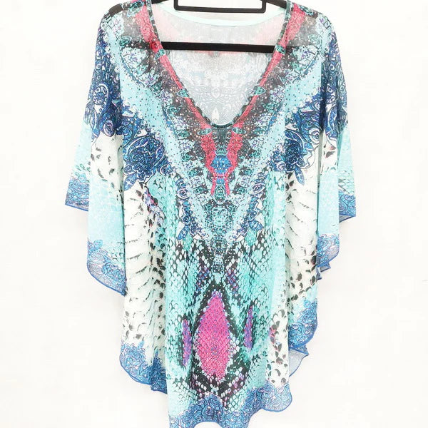 Kyra Boho Embellished Kaftan Top – Free Size, X-Large Fit