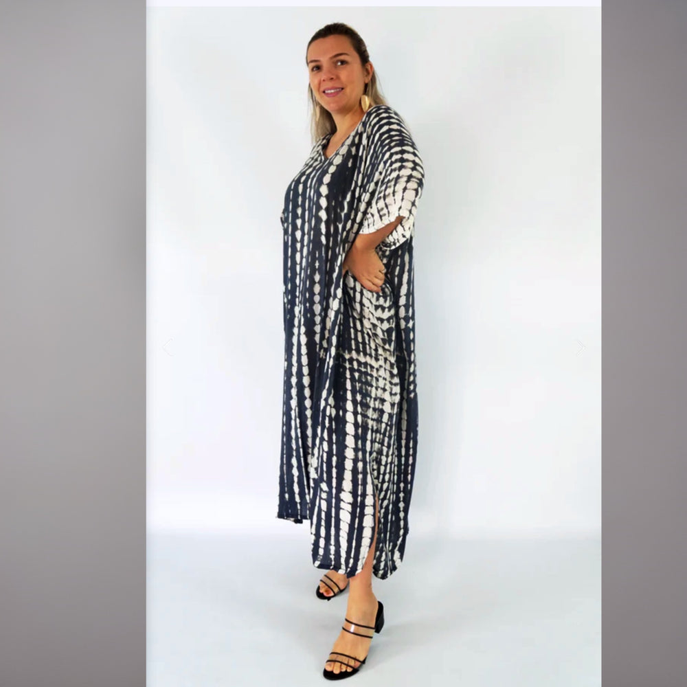 Maya Black White Kaftan Dress one size fits AU 12-26